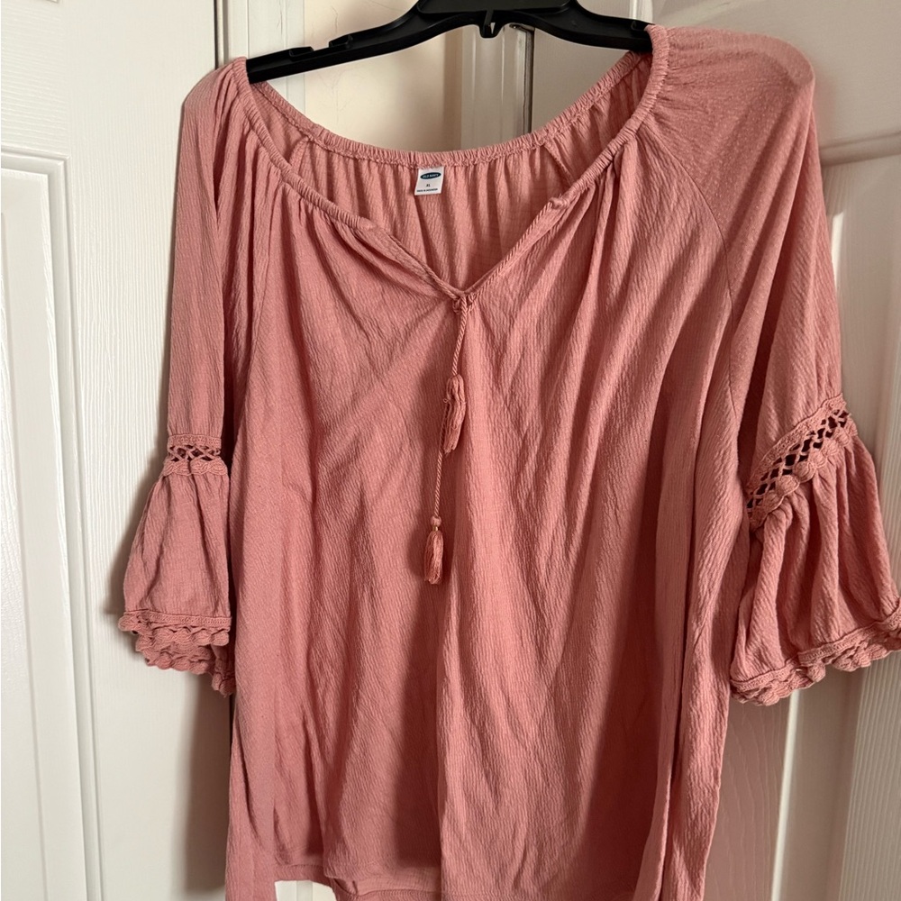 Old Navy Pink Ruched 3/4 Sleeve Blouse